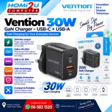 Vention 30W GaN Charger – USB-C + USB-A | Fast Charging