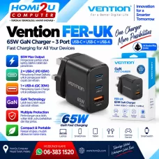 Vention FER-UK 65W GaN Charger – 3 Port USB-C + USB-C + USB-A