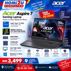 Acer Aspire 7 Gaming – Core 5 210H | RTX 3050 4GB | 8GB | 512GB SSD | 144Hz